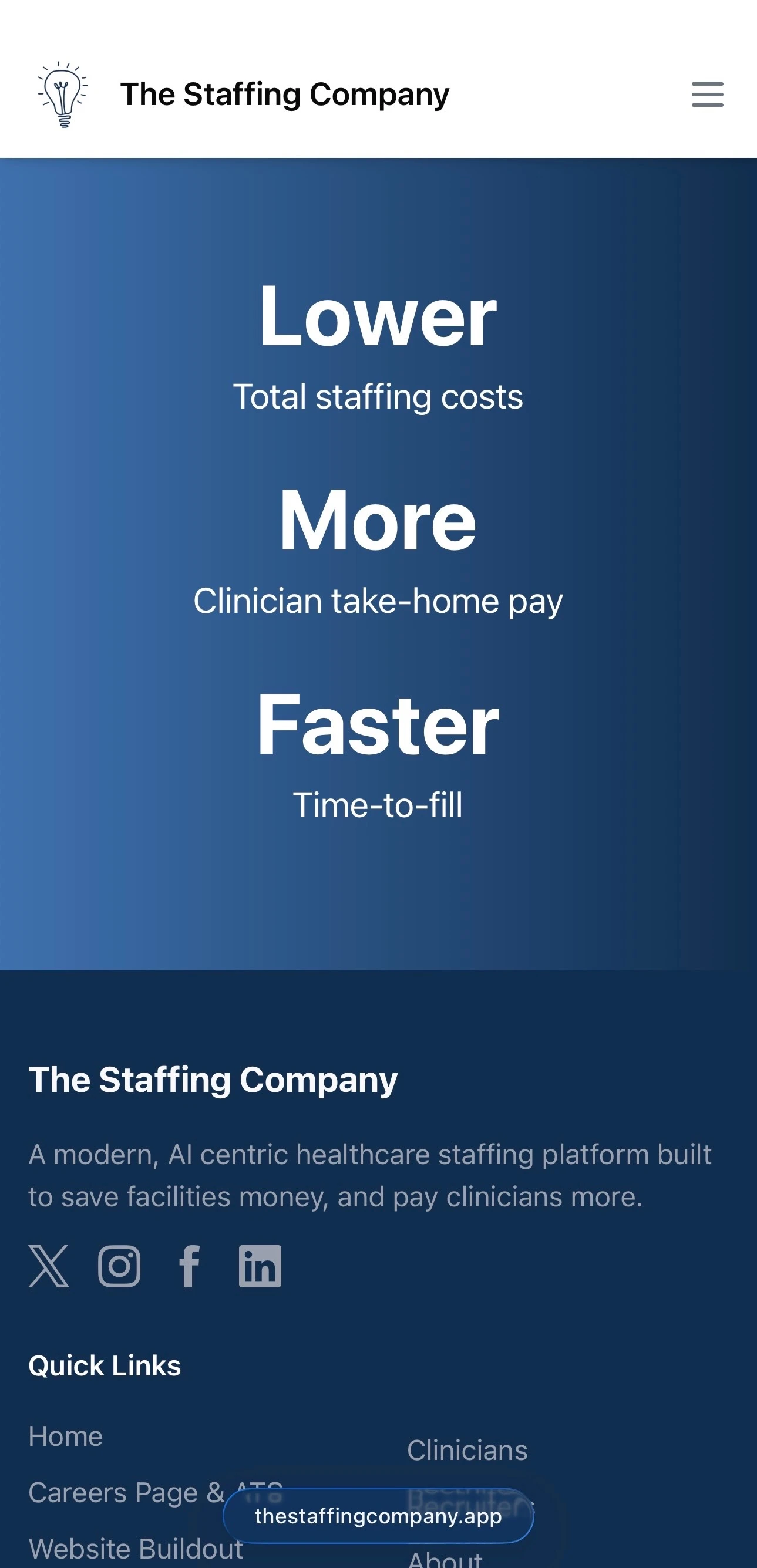 The Staffing Company website on mobile